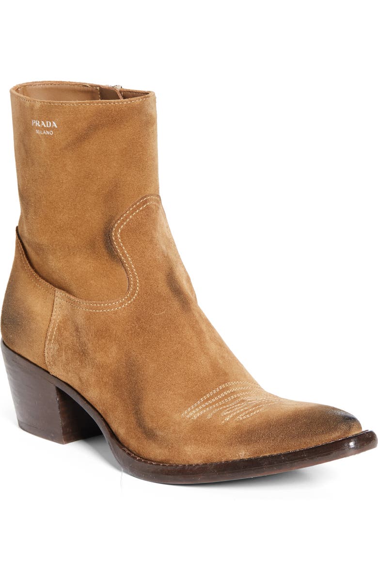 Prada Western Boot, Main, color, Tobacco