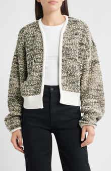 BOSS Flelani Metallic Virgin Wool Blend Open Front Cardigan