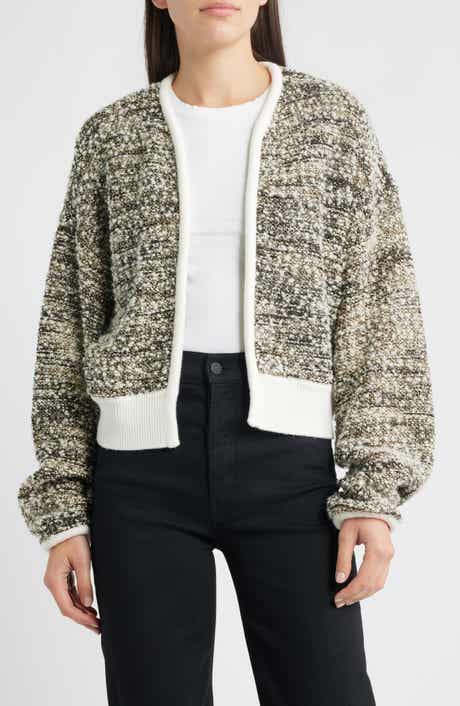 BOSS Flelani Metallic Virgin Wool Blend Open Front Cardigan