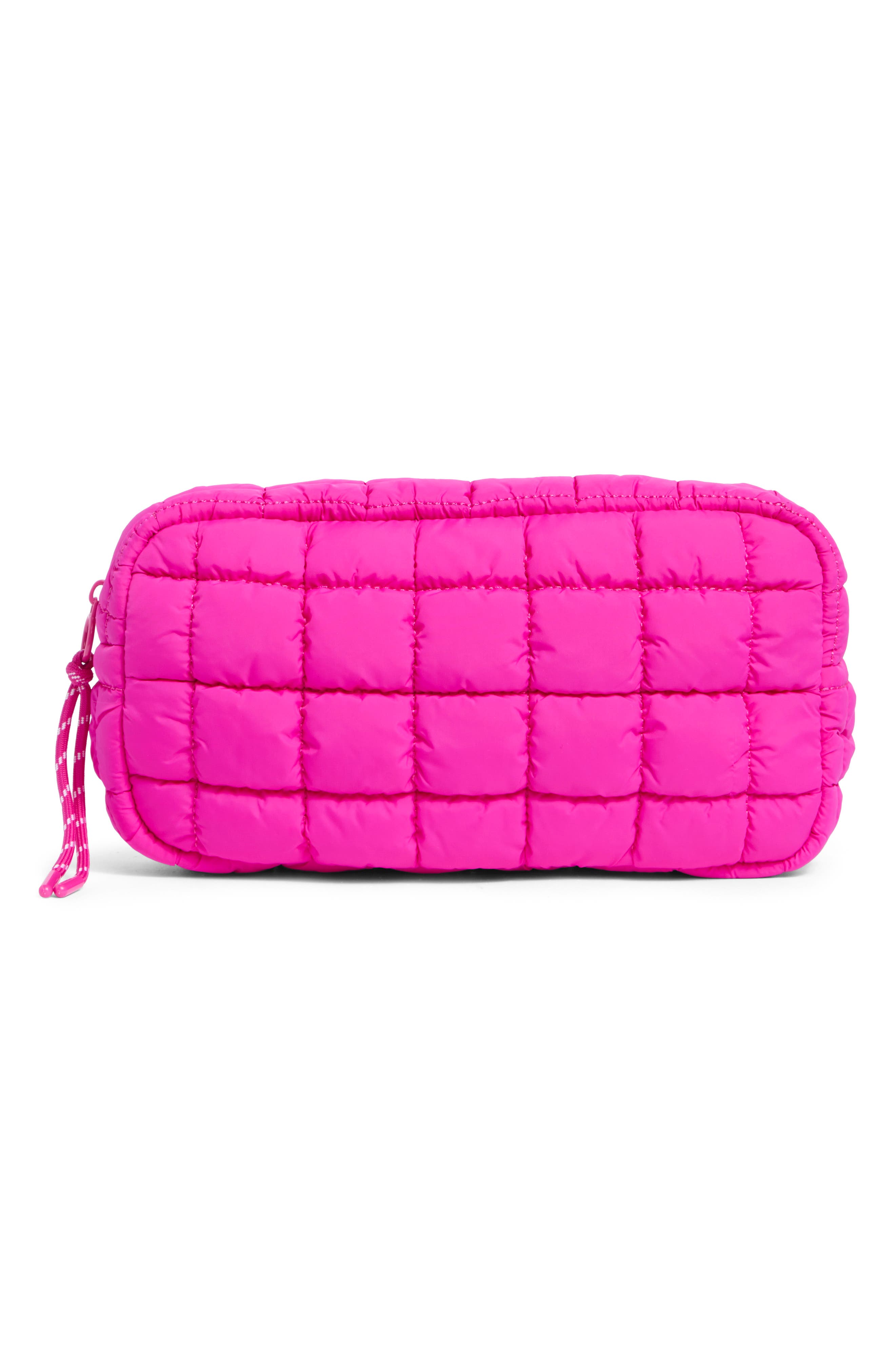 Quilted Nylon Cosmetic Pouch, Main, color, FUCHSIA
