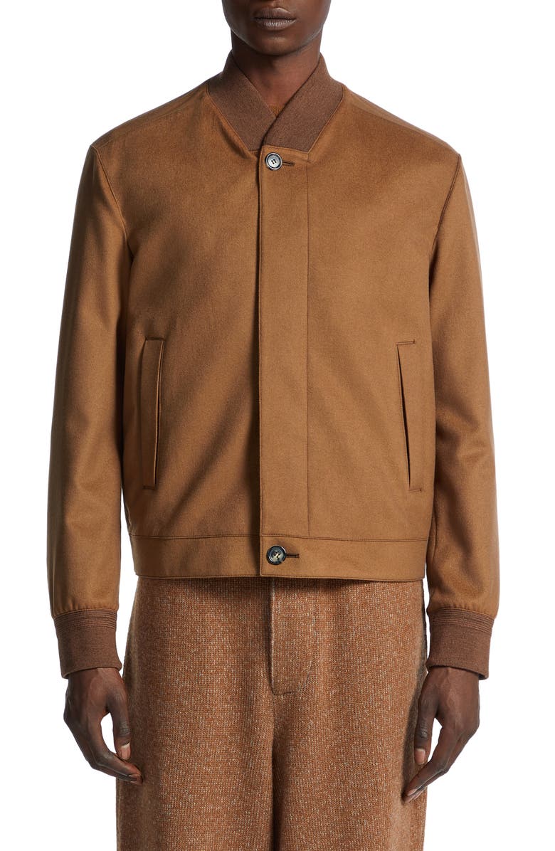 ZEGNA Water Repellent Elements Oasi Cashmere Bomber Jacket, Main, color, Vicuna