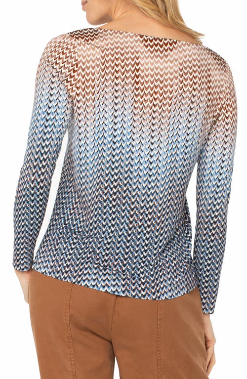 Liverpool Los Angeles Abstract Print Boat Neck Long Sleeve Top In Blue