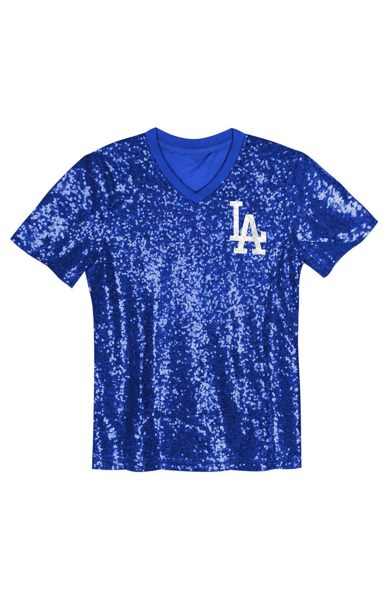 Outerstuff Juniors Mookie Betts Royal Los Angeles Dodgers Name & Number Sequin V-Neck Top, Alternate, color, 