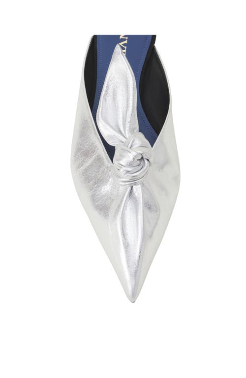 Lanvin Midnight Step Bow Mule In Metallic Leather In Silver