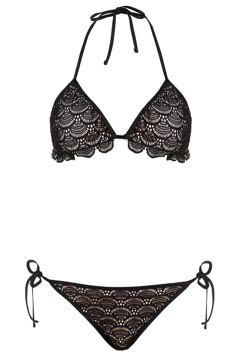 Crochet Scallop Bikini Set, Alternate, color, BLACK