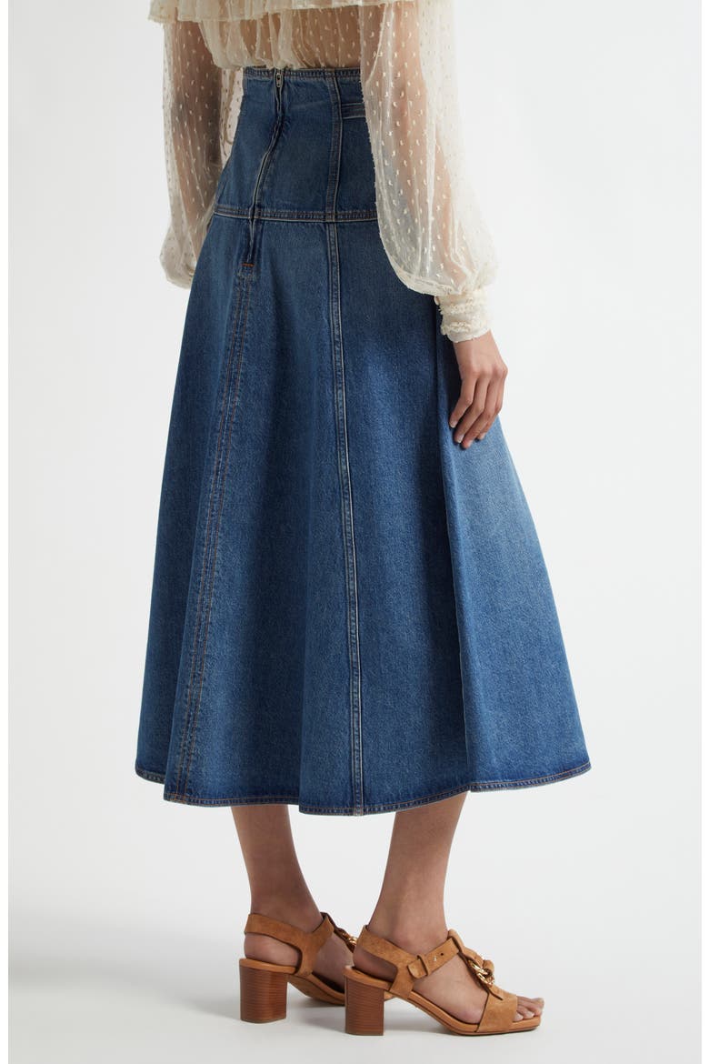 The Brigette A-Line Denim Midi Skirt, Alternate, color, DANUBE