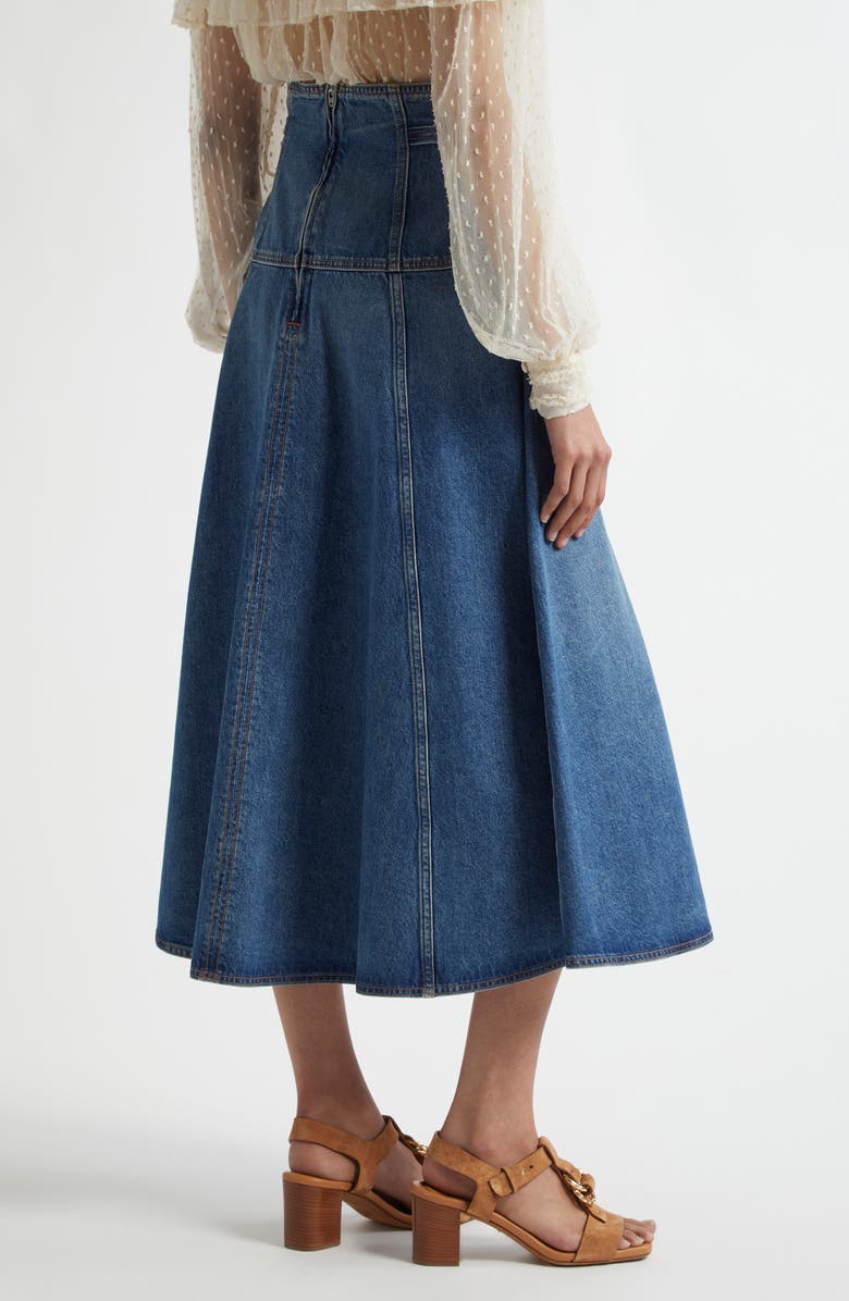 Ulla Johnson The Brigette A-Line Denim Midi Skirt, Alternate, color, Danube