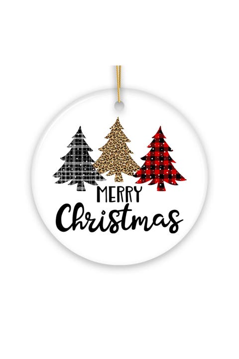 Merry Christmas Plaid And Leopard Trees Ornament