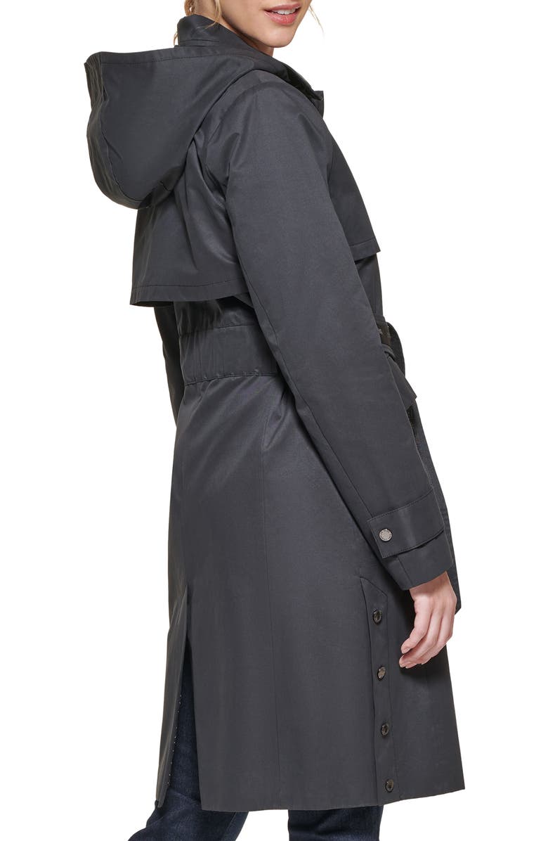 KARL LAGERFELD PARIS Logo Tape Cotton Blend Trench Coat with Removable Hood, Alternate, color,