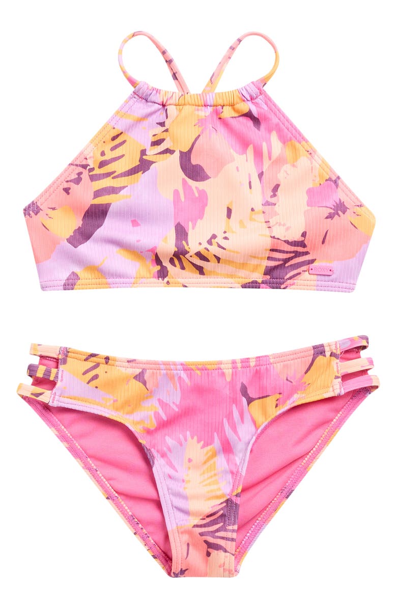 Roxy Kids' Beach Bliss Two-Piece Swimsuit, Main, color, Carmine Rose