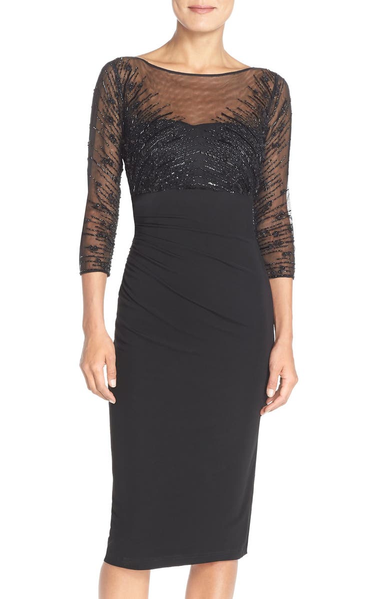 David Meister Embellished Illusion Mesh & Jersey Sheath Dress, Main, color, 