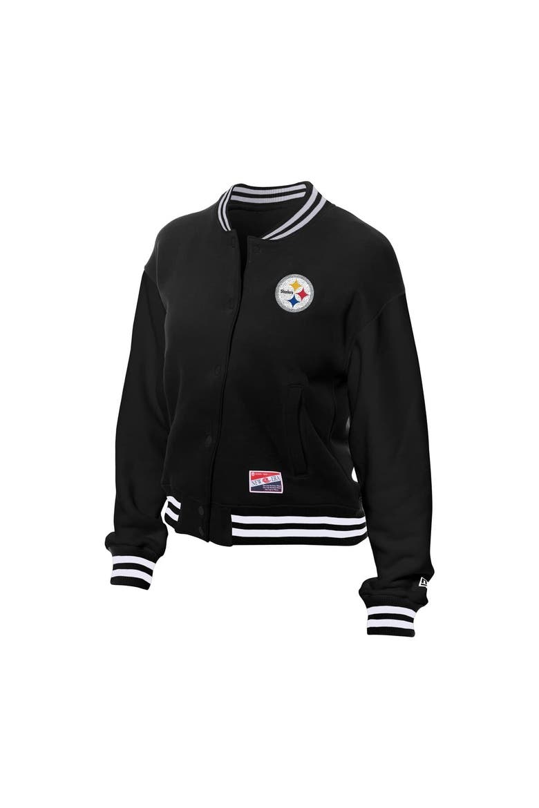 Women's New Era  Black Pittsburgh Steelers Throwback Fleece Full-Snap Jacket, Alternate, color, Black