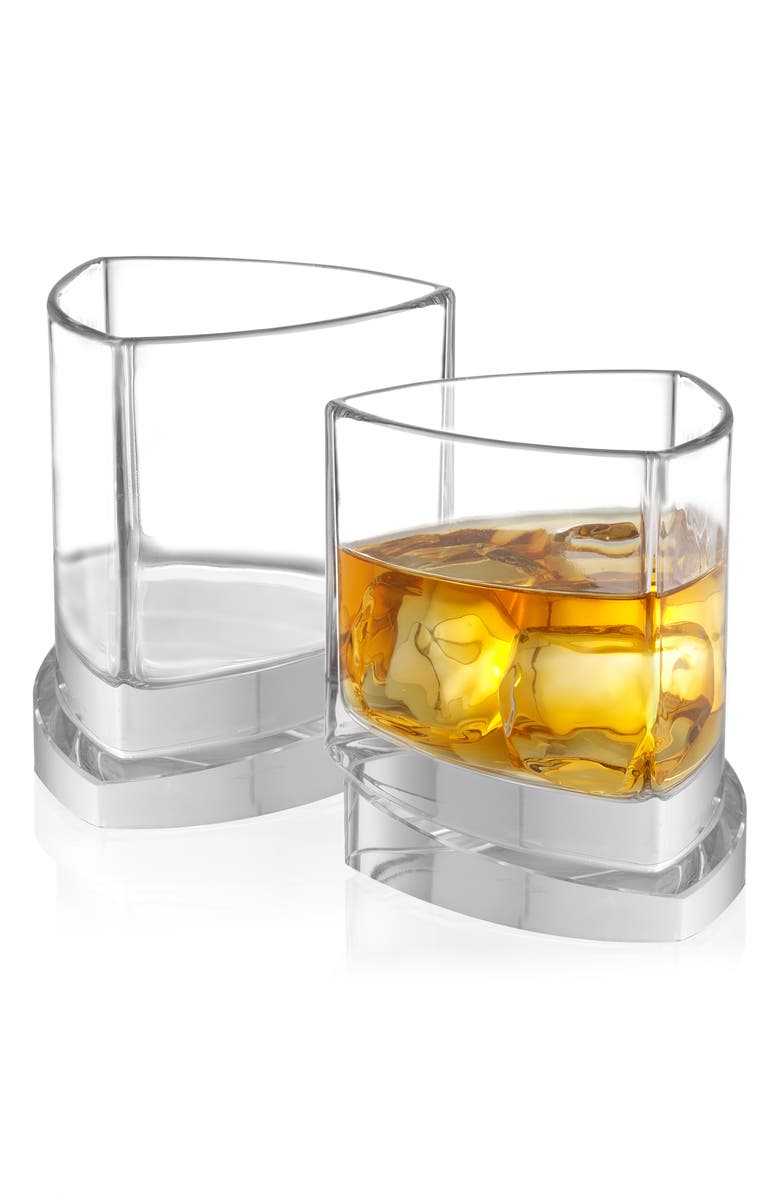 JoyJolt Aqua Vitae Triangle Off Base Set of 2 Whiskey Glasses, Alternate, color, Clear