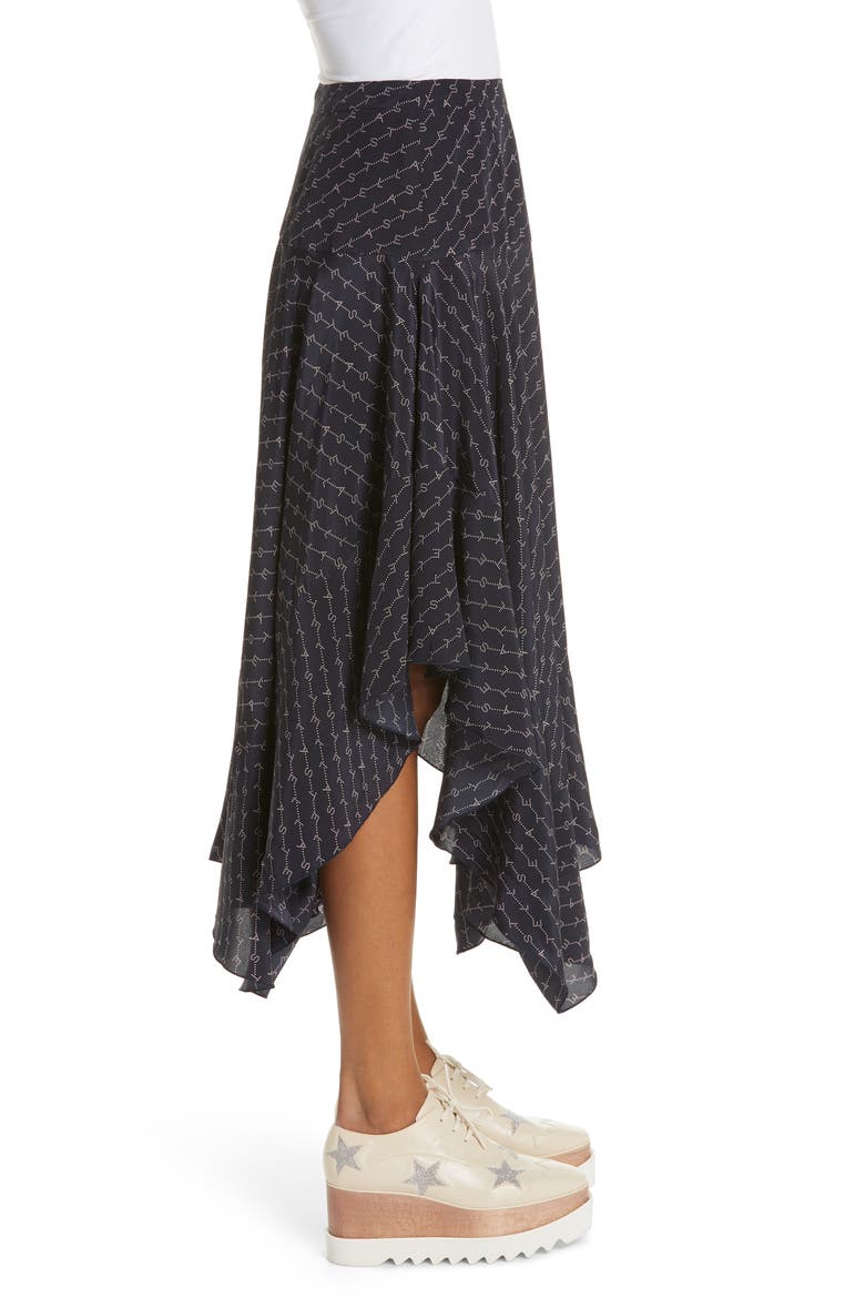 Poppy Logo Print Asymmetrical Skirt, Alternate, color, INK