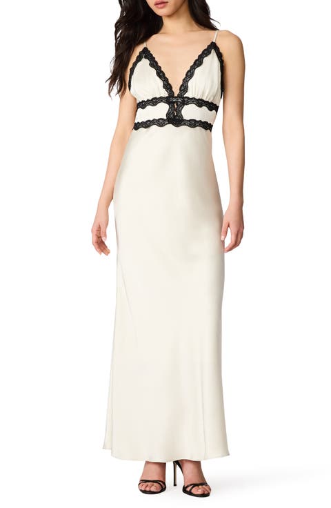 Allessia Lace Trim Satin Maxi Slipdress