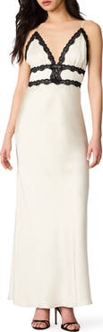 Steve Madden Allessia Lace Trim Satin Maxi Slipdress