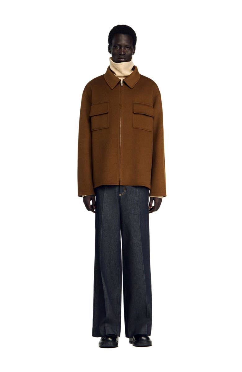 SANDRO Zipped overshirt, Alternate, color, Tobacco Brown