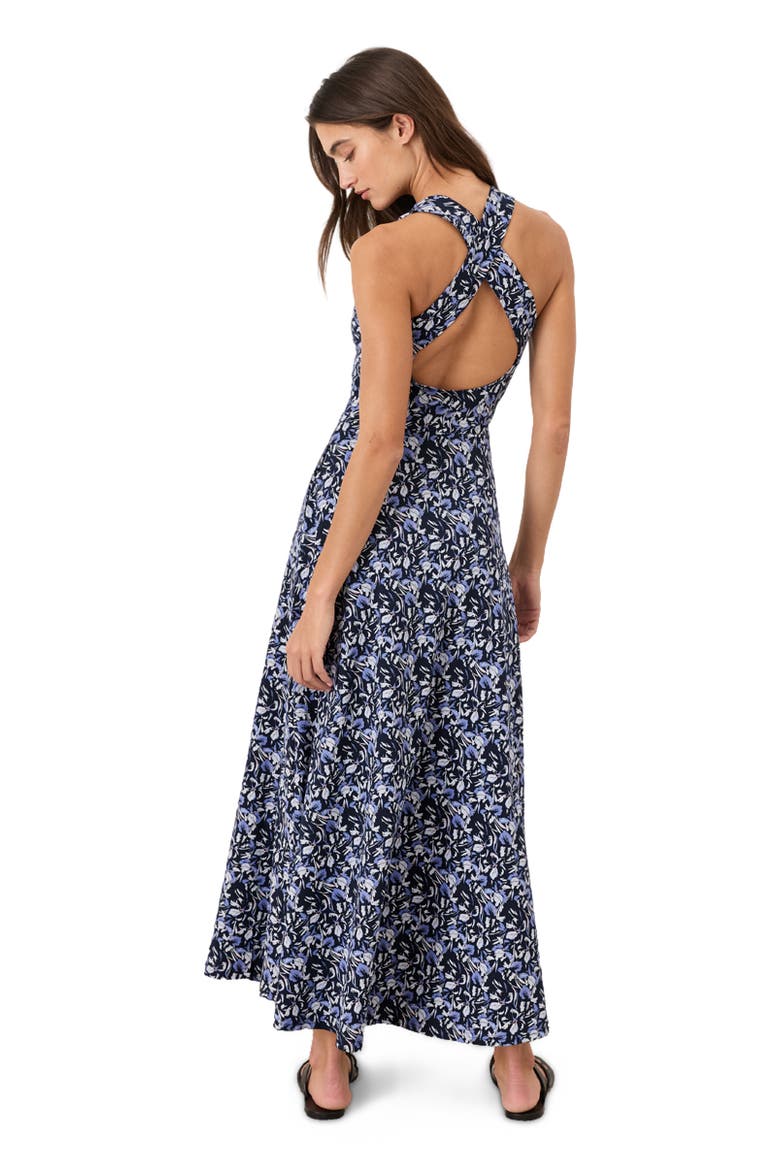 Fit & Flare Open Back Maxi Dress Made With Organic Cotton, Alternate, color, Paradise Petals Navy Blue