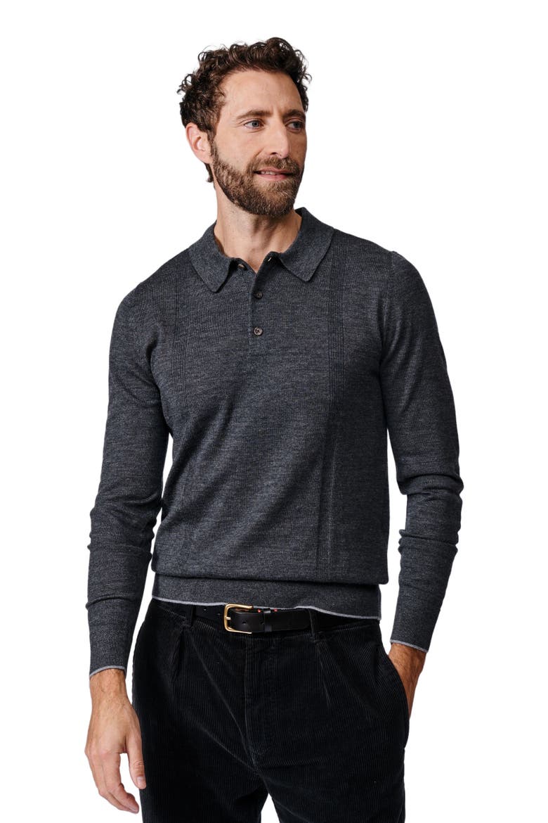 Elm Merino Textured Long Sleeve Polo, Main, color, Dark Charcoal