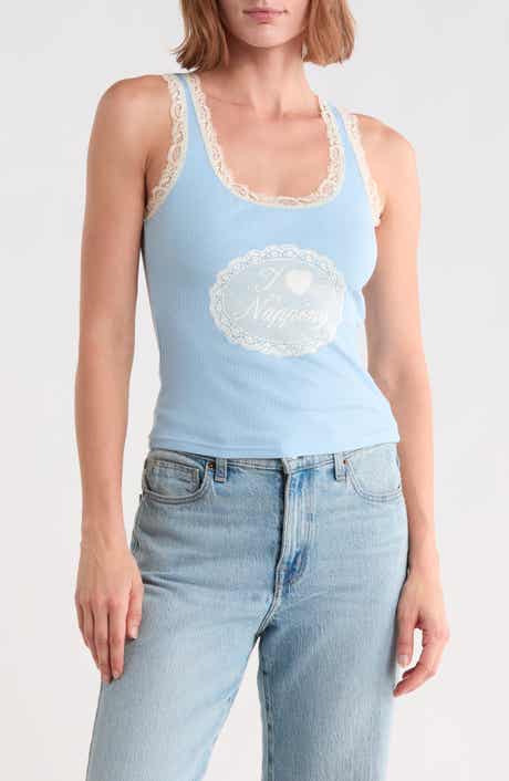 I Heart Napping Lace Trim Graphic Tank