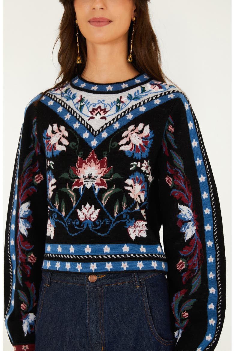Natalia Wool Blend Crewneck Sweater, Alternate, color, BLACK/ BURGUNDY