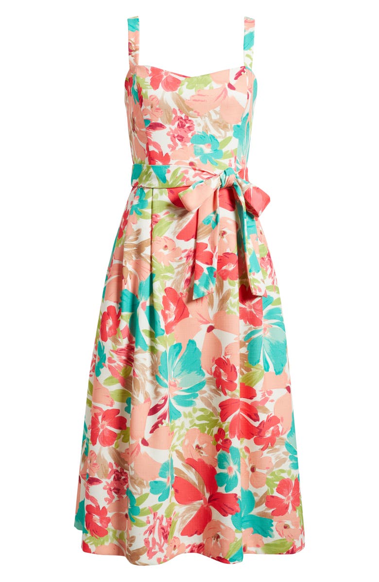 Julia Jordan Floral Belted Dress, Alternate, color, Ivory Multi