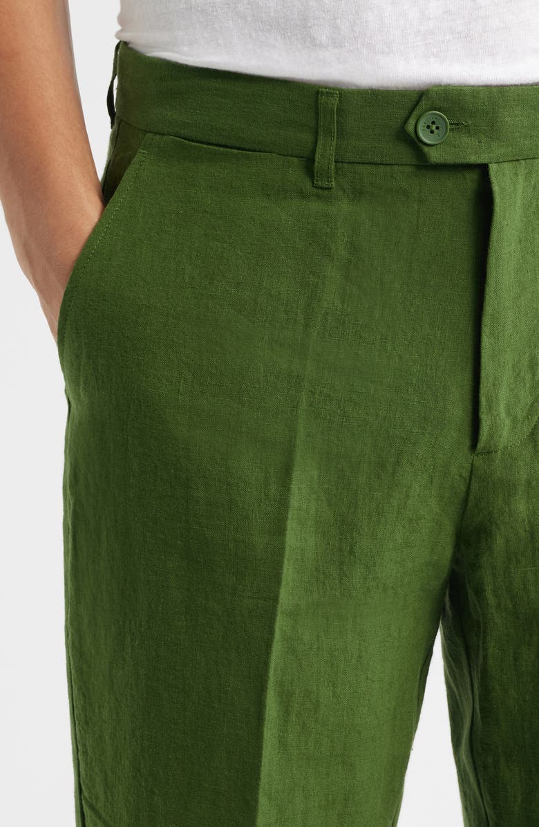 Percival Flat Front Linen Chinos, Alternate, color, Forest