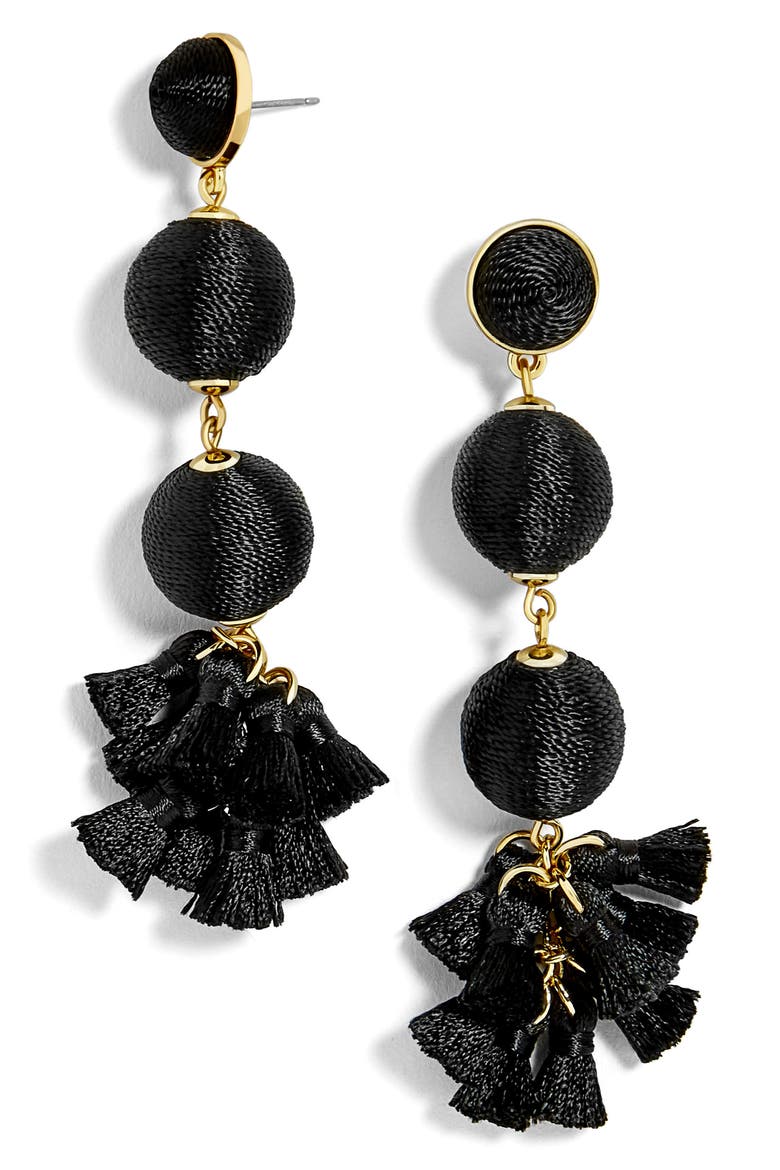 Tango Ball Drop Earrings, Main, color, BLACK