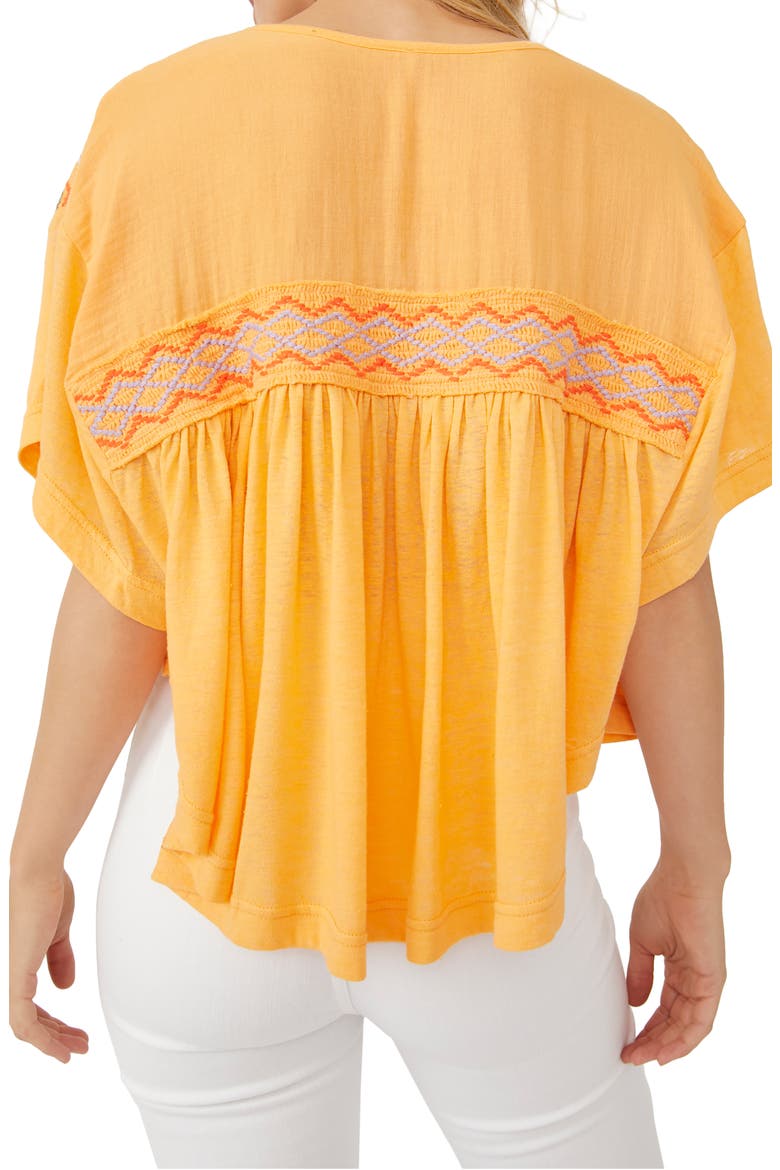 Market Embroidered V-Neck Top, Alternate, color, CARROT GINGER