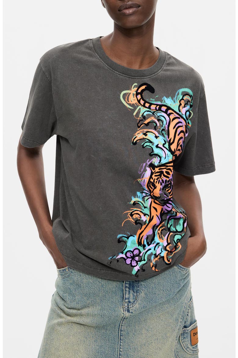 Tiger Graphic T-Shirt, Main, color, BLACK
