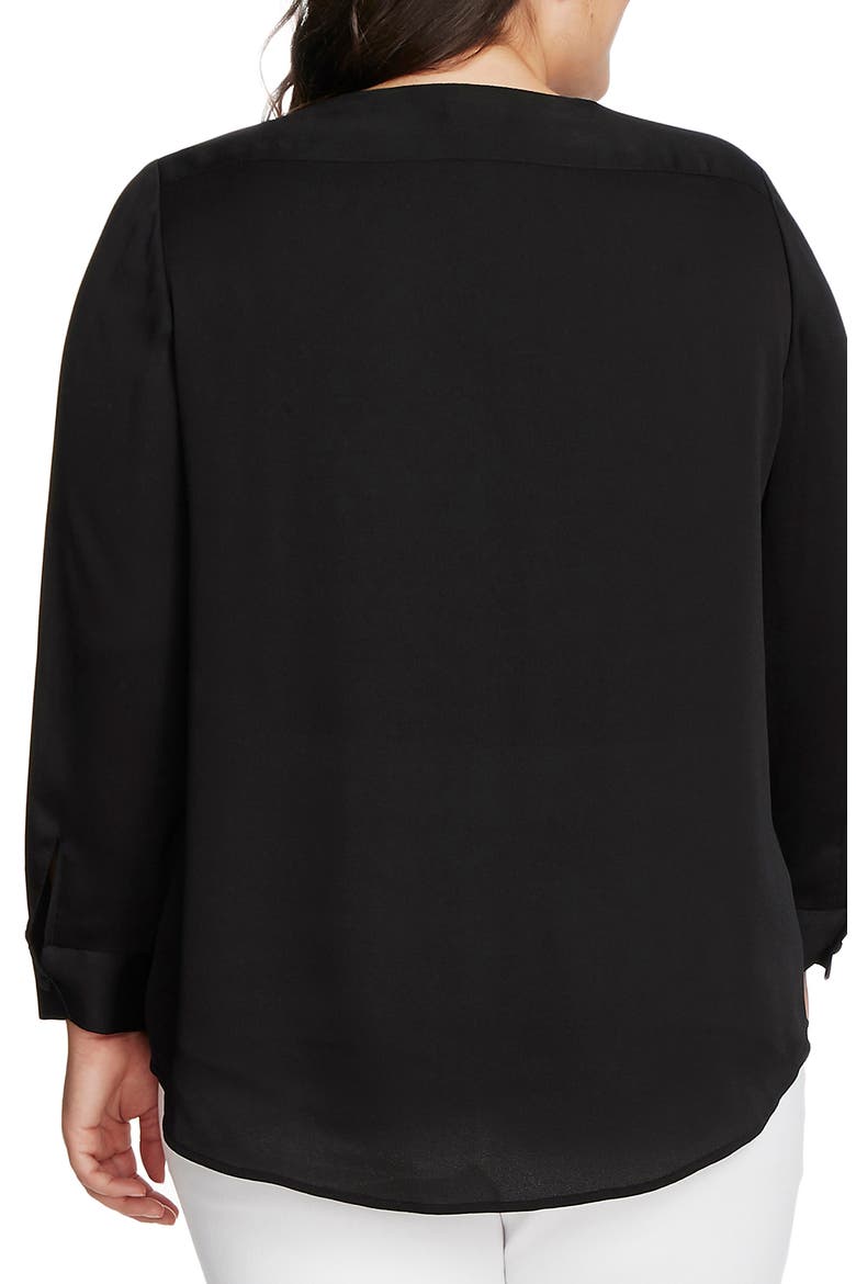 Wrap Front Hammered Satin Blouse, Alternate, color, RICH BLACK