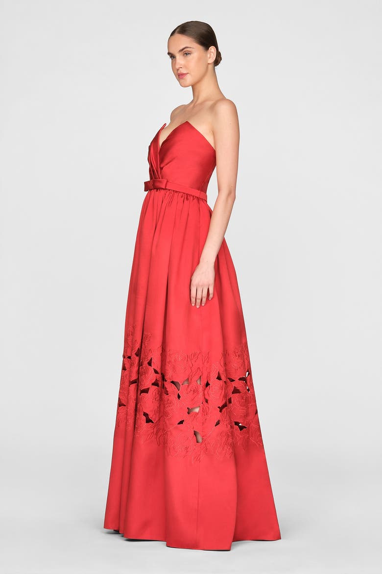 Lena Embroidered Mikado Gown, Alternate, color, CRIMSON BLOOM