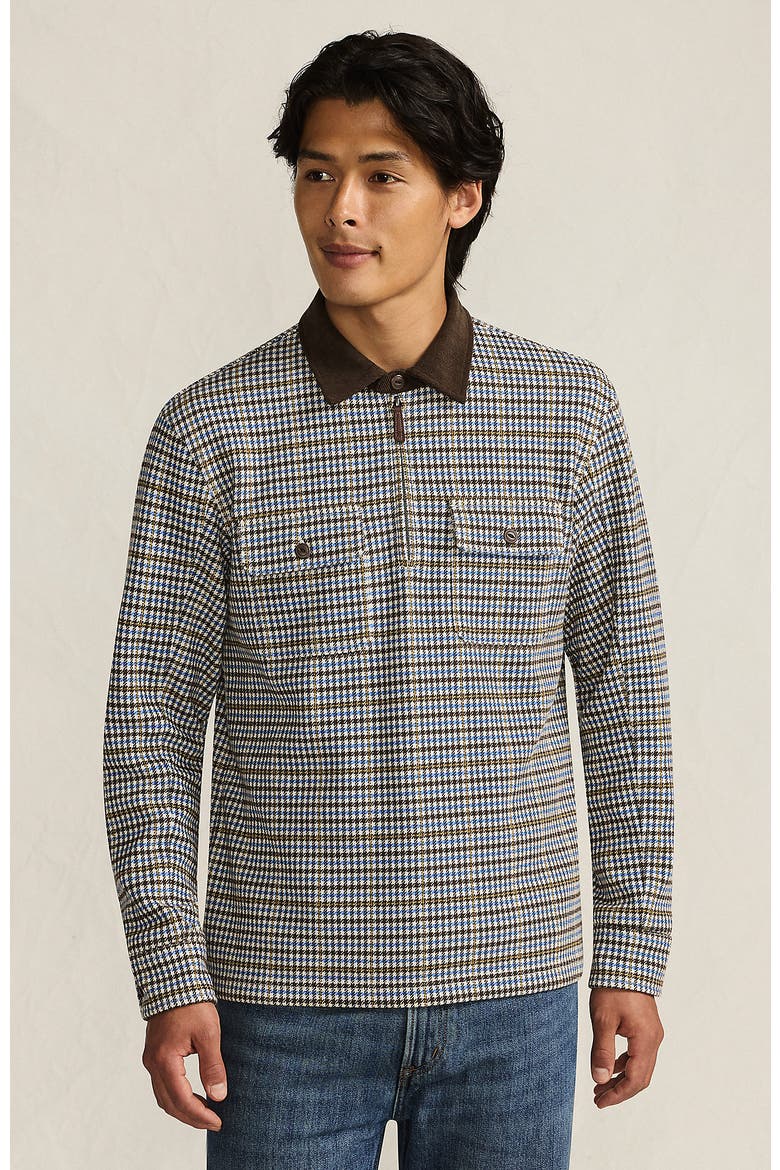 Long Sleeve Corduroy Collar Bedford Rib Quarter Zip, Main, color, Ivory Latte/Brown Houndstooth