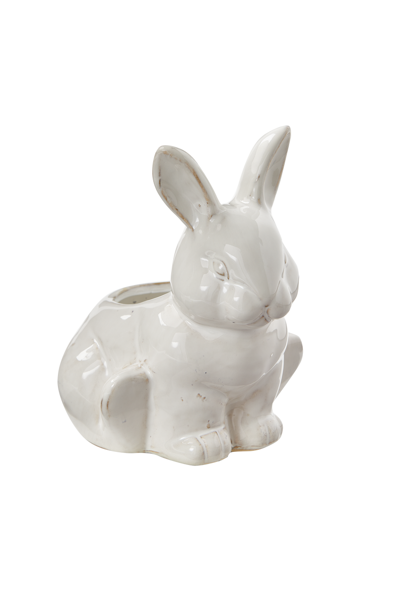 Sitting Bunny Planter White Stoneware Spring, Main, color, White