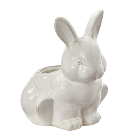 Sitting Bunny Planter White Stoneware Spring