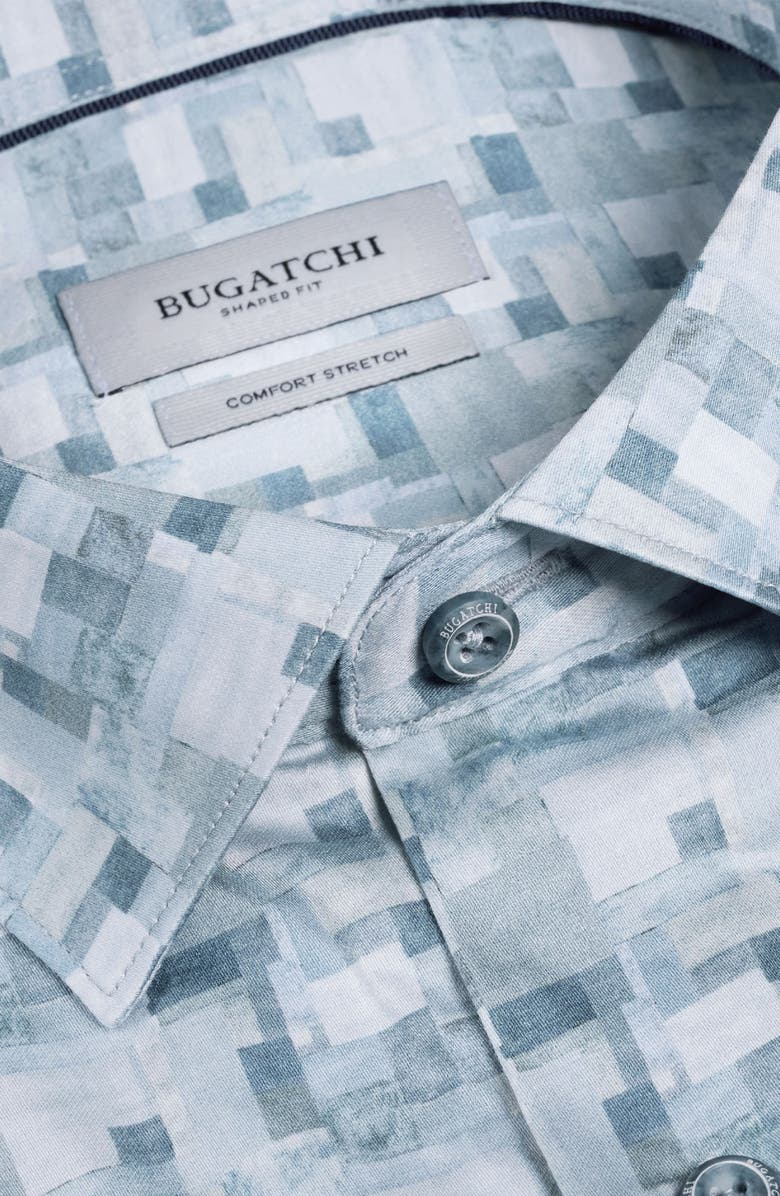 Bugatchi Axel Trim Fit Abstract Mosaic Print Stretch Cotton Button-Up Shirt, Alternate, color, Ether