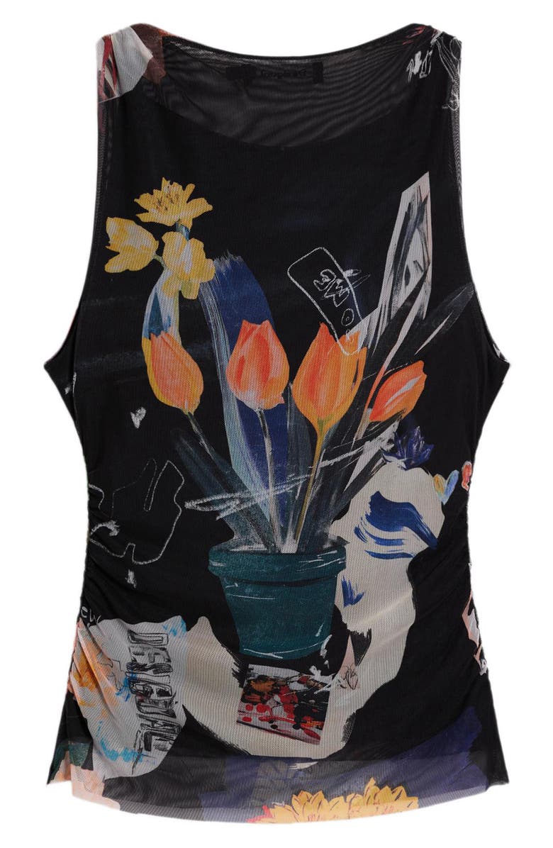 Desigual Twist Strap Stretch Tulle Top, Alternate, color, Black