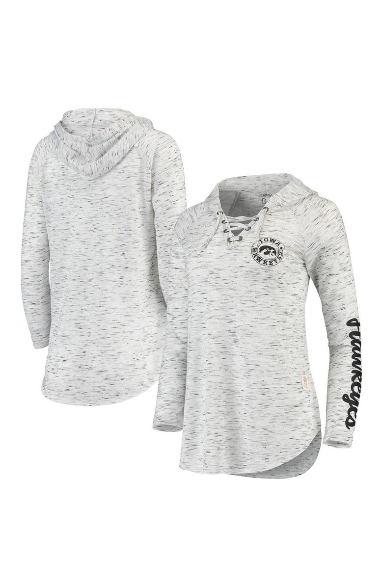 PRESSBOX Women's Pressbox Gray Iowa Hawkeyes Space Dye Lace-Up V-Neck Long Sleeve T-Shirt, Alternate, color,