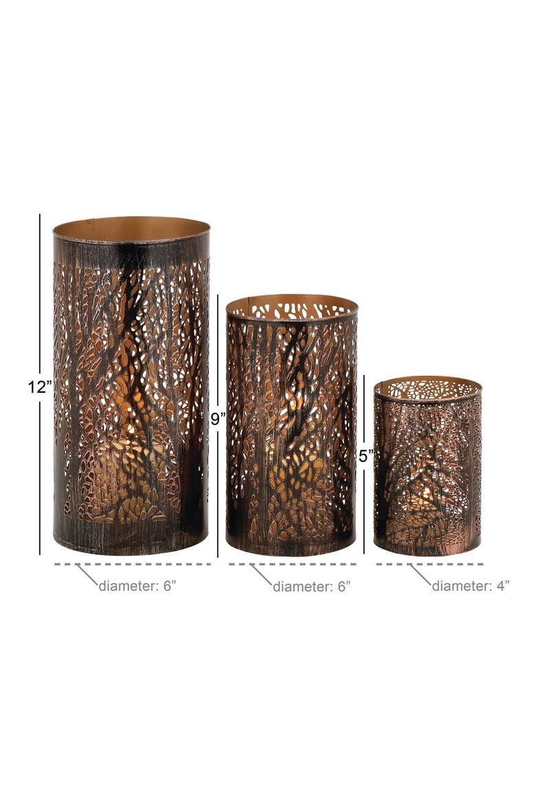 Set of 3 Textured Metal Lantern Candle Holders, Alternate, color, BRONZE