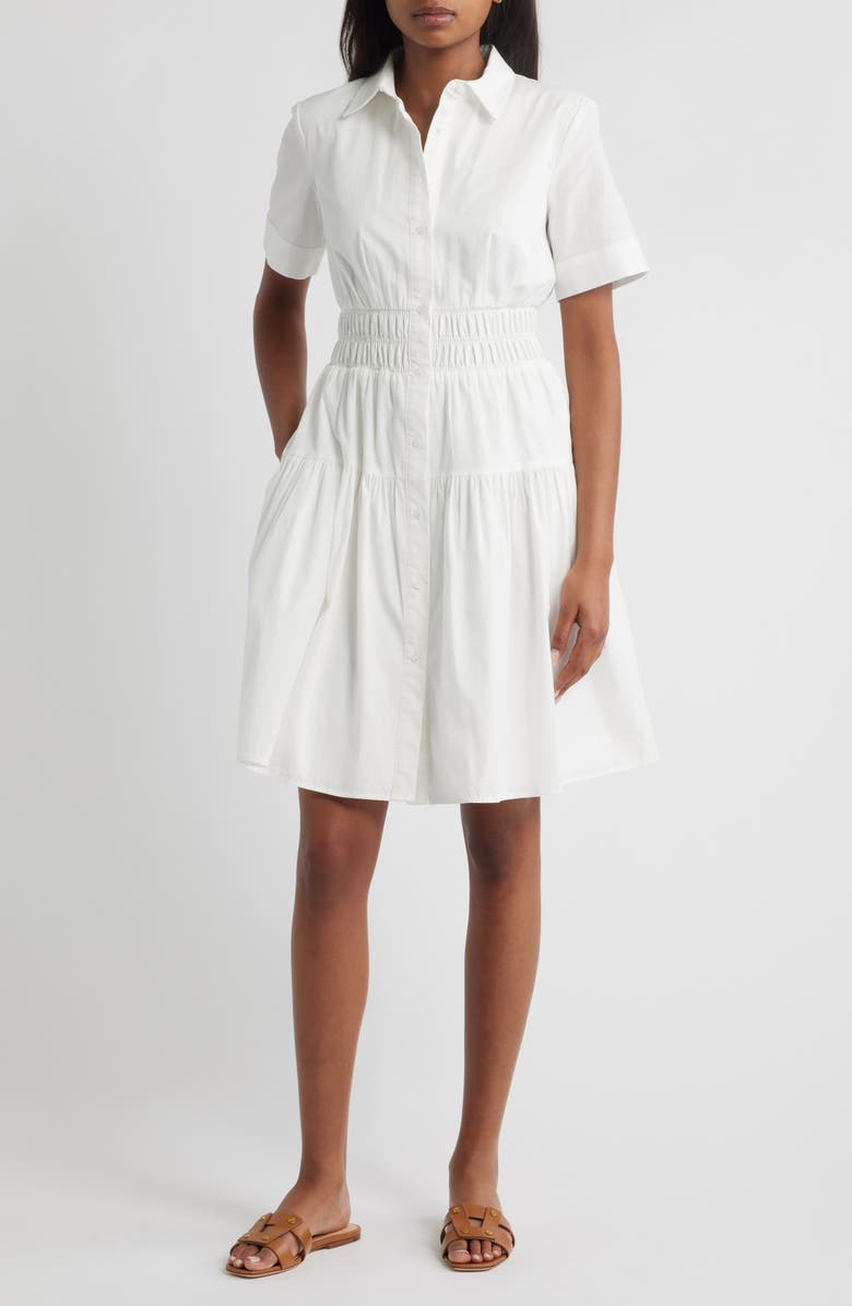 Vince Camuto Smocked Waist Tiered Shirtdress, Main, color, 
