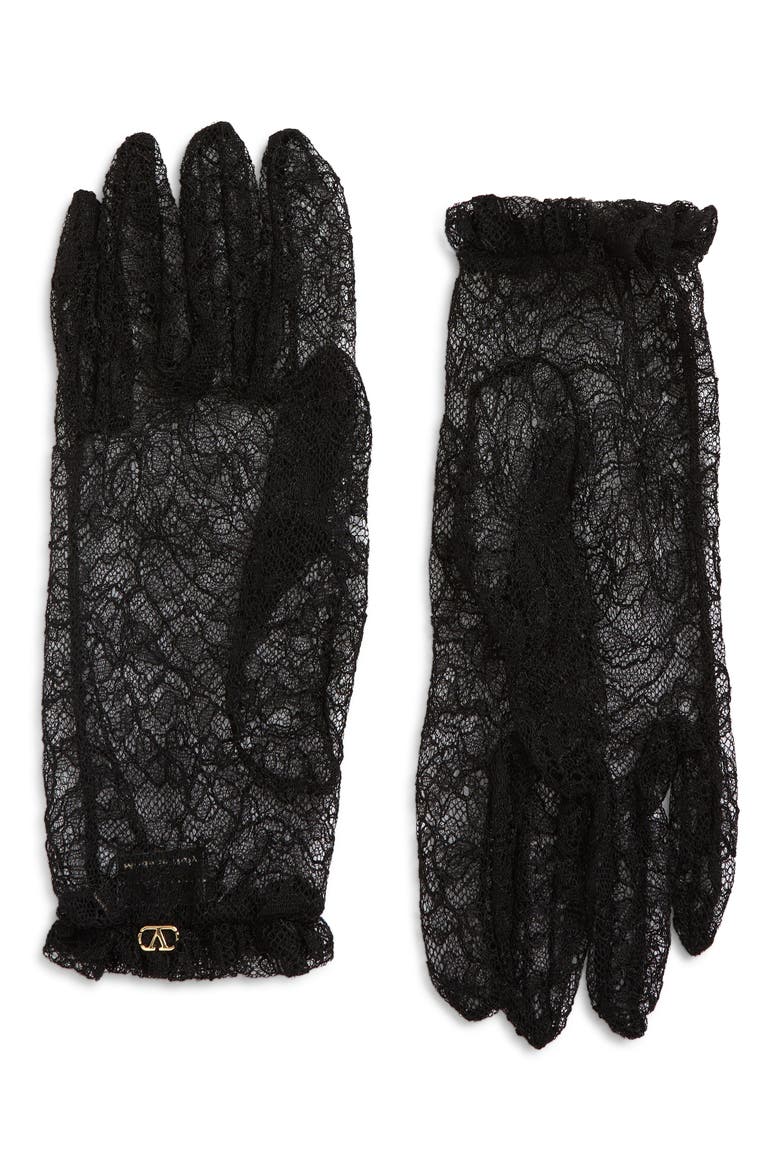 VLOGO Sheer Floral Lace Gloves, Main, color, NERO/ ORO