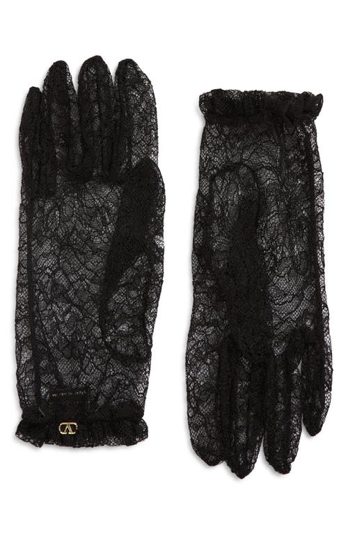 Valentino Garavani Vlogo Sheer Floral Lace Gloves In Black