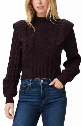 Kate Ruffle Accent Cable Knit Wool Blend Turtleneck Sweater
