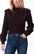 PAIGE Kate Ruffle Accent Cable Knit Wool Blend Turtleneck Sweater