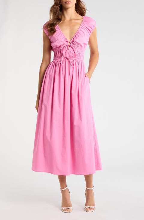 Liv Ruched Stretch Cotton Poplin Midi Dress