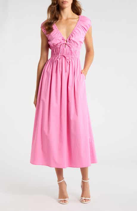 Liv Ruched Stretch Cotton Poplin Midi Dress