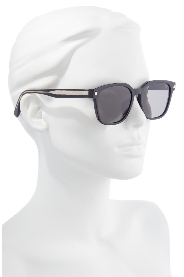 'Fendi 55mm Square Sunglasses, Alternate, color, SHINY BLACK / SMOKE