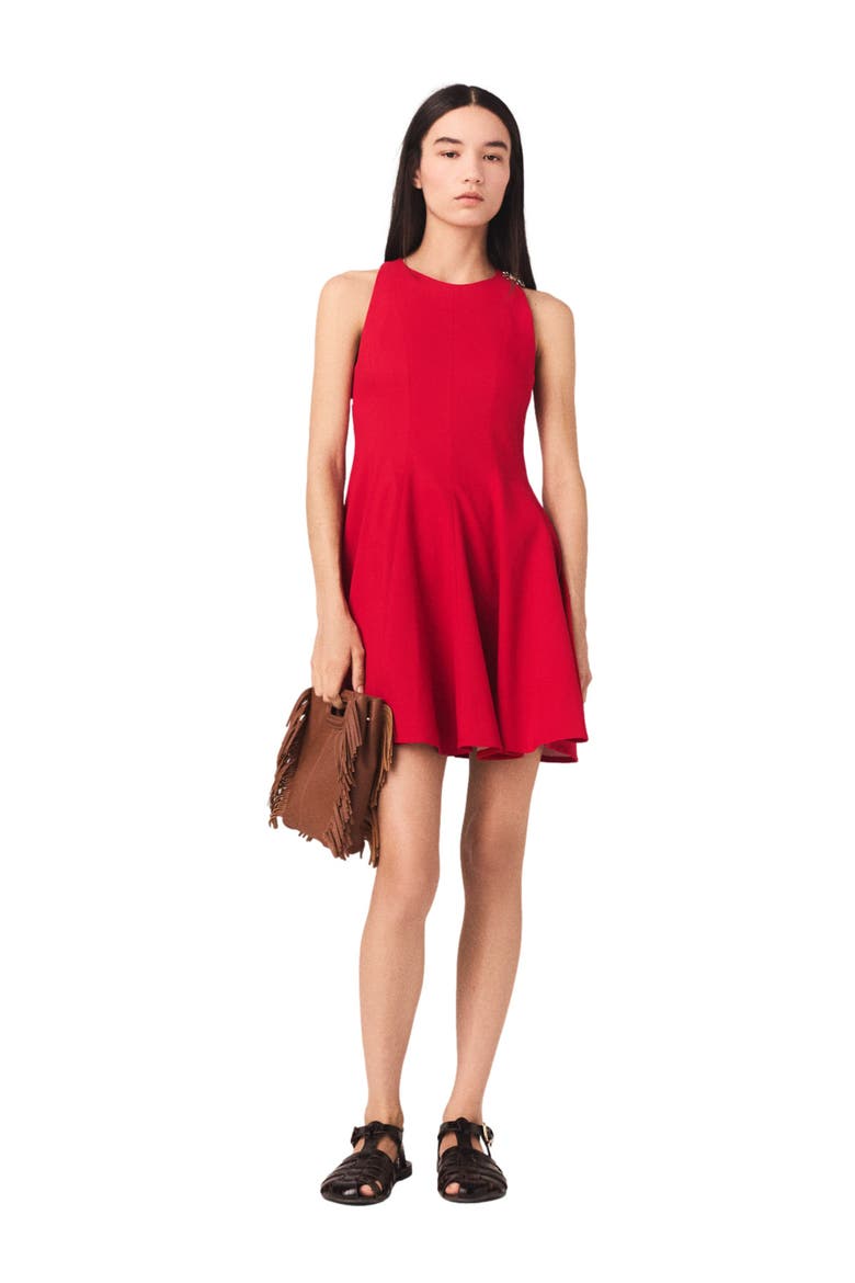 Short flared linen-blend dress, Main, color, Red