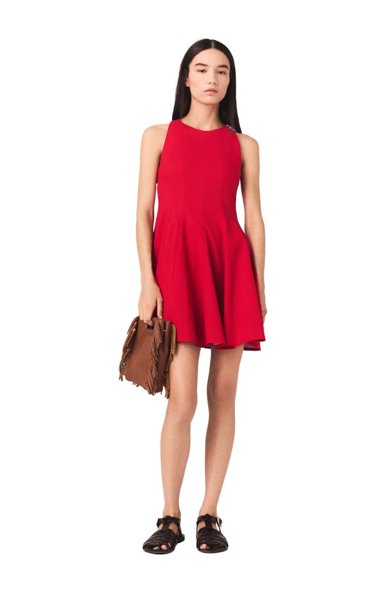 maje Short flared linen-blend dress, Main, color, Red