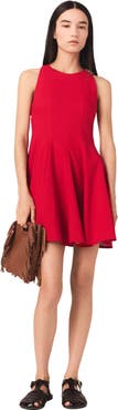 maje Short flared linen-blend dress